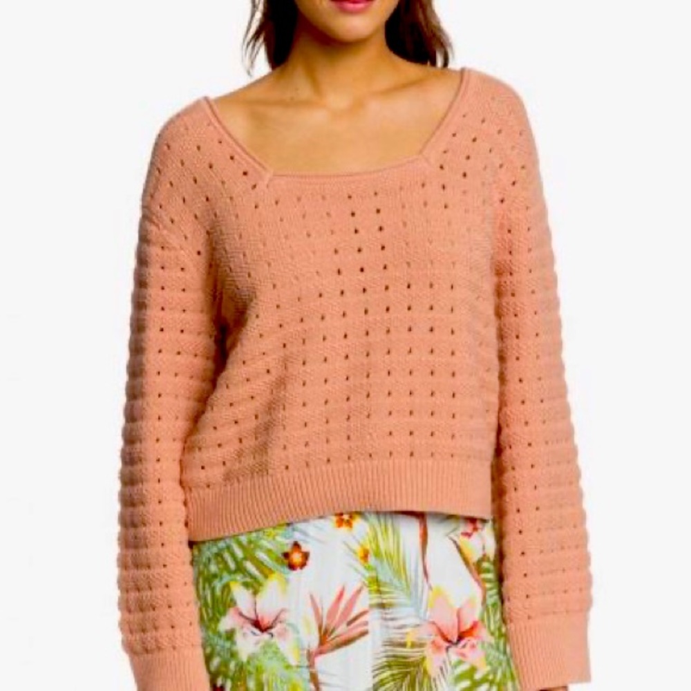 Roxy Birdy Day Coral Square Neck Sweater - Picture 1 of 6